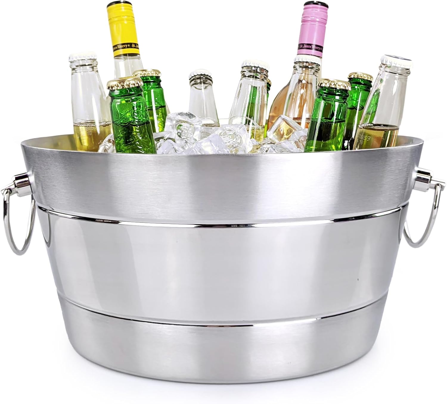 Stainless Steel Ice Bucket for Parties, Double Wall Insulated Anchored Brushed Drink Tub & Wine Bucket with Double Hinged Handles, Drink Chiller for Parties, 12QT (3 Gallon), 100% Leak Proof