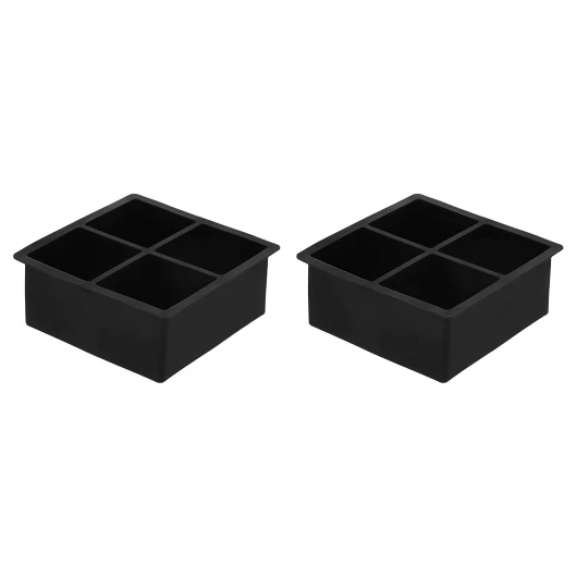 Silicone Square Ice Cube Trays, Set of 2, Black, 4.25 x 4.25 x 1.77 in (Previously AmazonCommercial Brand)