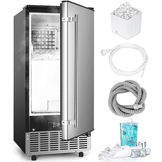 Commercial Under Counter Ice Maker Machine, 80Lbs/Day with 24lbs Storage, Built-in Freestanding Ice Maker, Auto-Cleaning, 24H Timer, for Commercial & Home Use - (Stainless Steel) Stainless Steel Silver Under Counter Machine