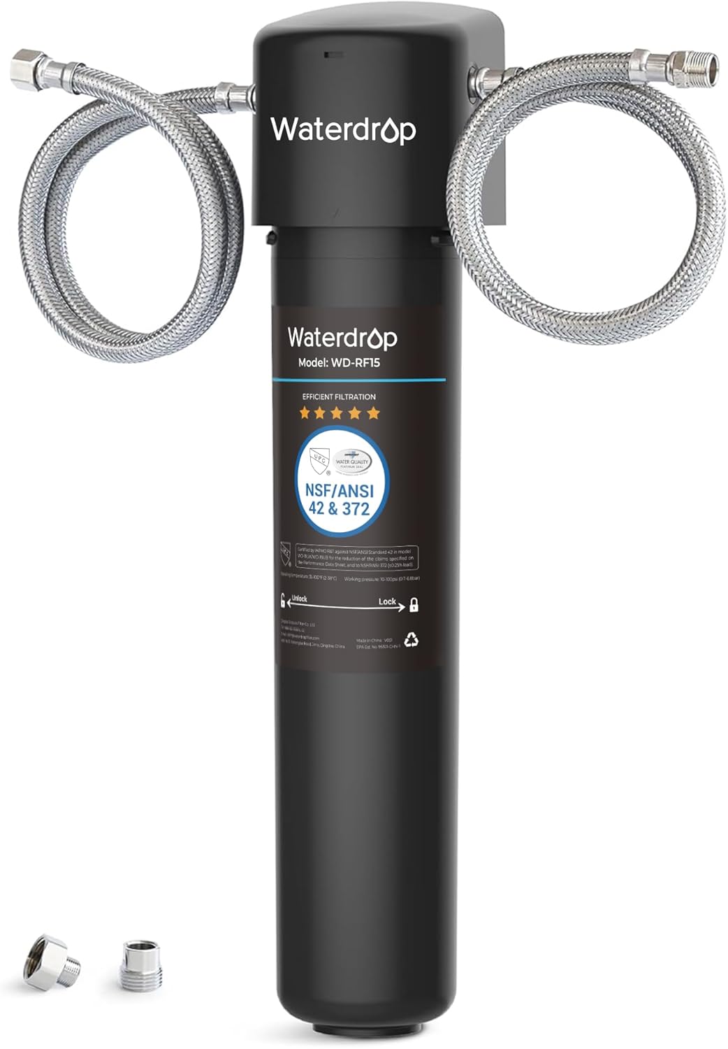 Waterdrop 15UA Système de Filtre à Eau sous le Comptoir, Connexion Directe au Robinet de Cuisine, Capacité de Réduction de Chlore Elevée de 60000 Litres, USA Tech WD-15UA