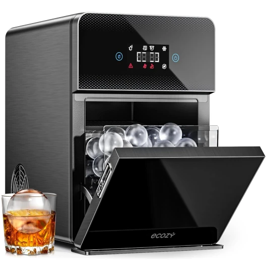 2" Clear Ice Ball Maker with CrystalFlux Technology, 4 pcs in 40 Mins, 144 pcs/Day, Sphere Ice Maker with Automatic Water Supply, Self-Cleaning, Enhanced Insulation for Whiskey & Bourbon Black Ball Ice Maker