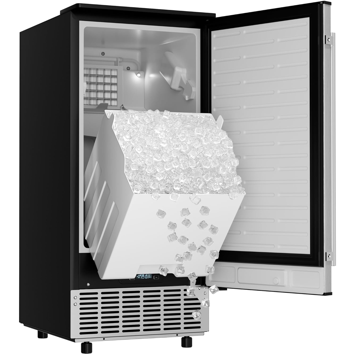 15" W Commercial Under Counter Ice Maker Machine, 85 Lb/Day Auto-Cleaning & 24H Timer, Gravity Drainage,Stainless Steel Built-in Freestanding Ice Maker, 24 Lb Bin, Ideal for Commercial & Home Silver 85lbs/day Under Counter Machine