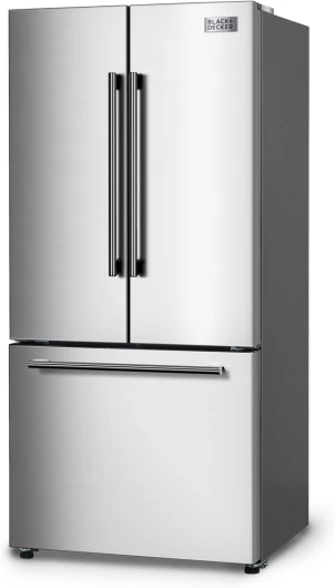 BLACK+DECKER 18 Cu - Ft - French Door Refrigerator with Built-in Ice Maker, Full Size Refrigerator with Bottom Mount Freezer Drawer, Frost Free, ENERGY STAR certified, BRF1800GIMS, Stainless Look French Door 18 Cu - Ft - Stainless Steel Look