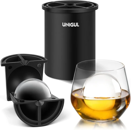 Clear Ice Cube Maker, 2.5" Stainless Steel Crystal Clear Ice Ball Maker, Non-BPA Premium Silicone Ice Cube Molds for Whiskey & Cocktails, Easy-Release Sphere Ice Maker, Bourbon Gifts for Men (1 PACK) 1 PACK Black