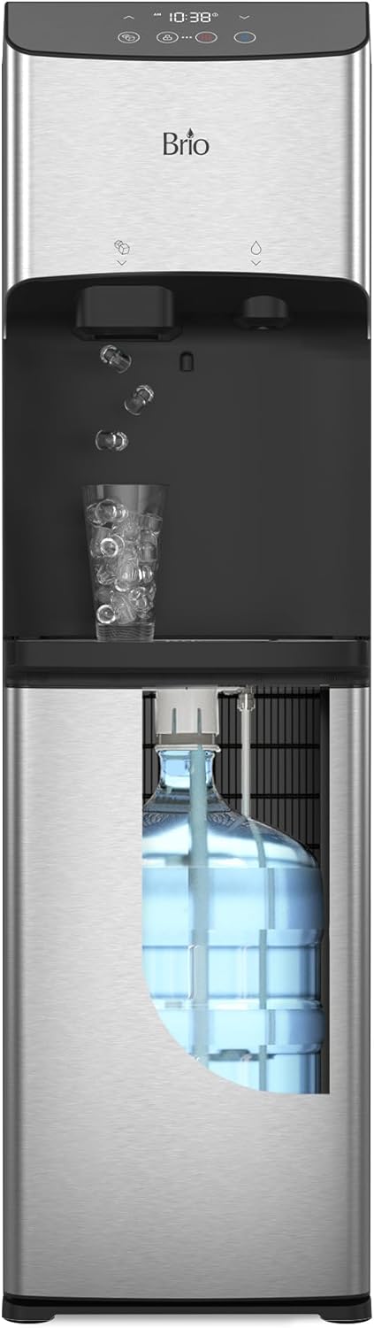 520 Water Dispenser for 5 Gallon Bottle with Ice Maker Bottom Load - UV Self Cleaning Technology, LED Touch Display with Digital Clock, Night Light, Child Safety Lock - 2X Fast Dispense