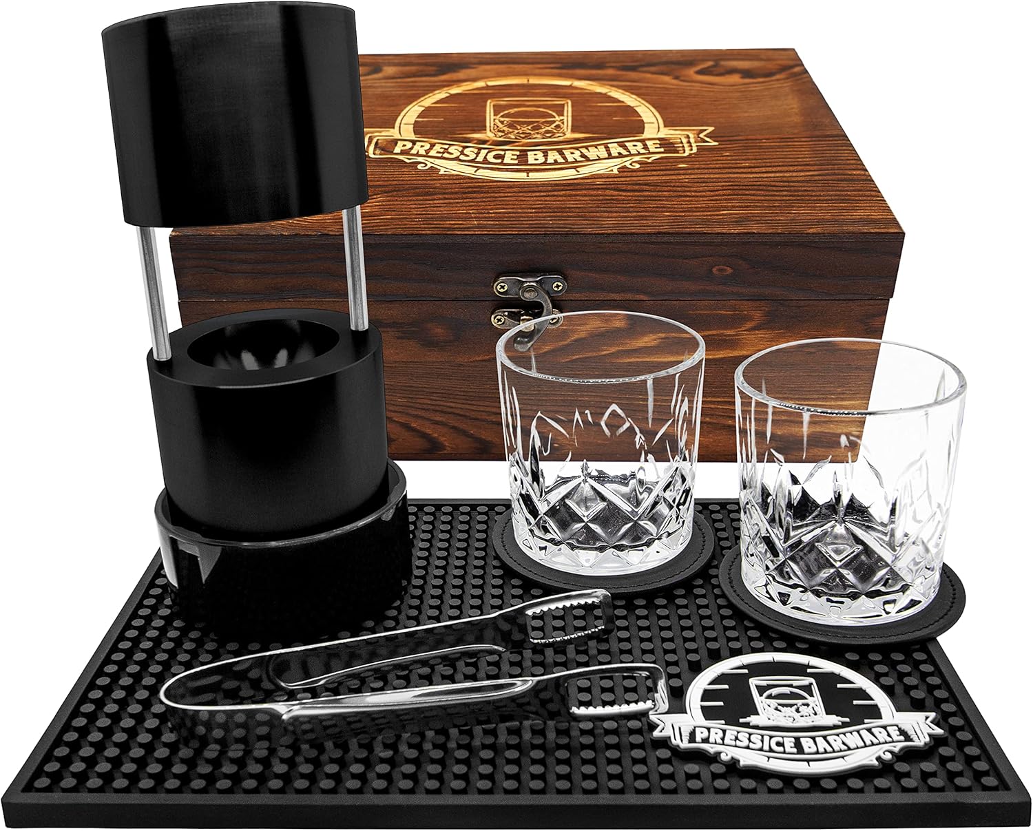 Ice Press Kit – 2.3" Fast Sphere Maker – American Owned & Operated – Includes Ice Mold – Aircraft-Grade Aluminum Ice Press (Black Kit)