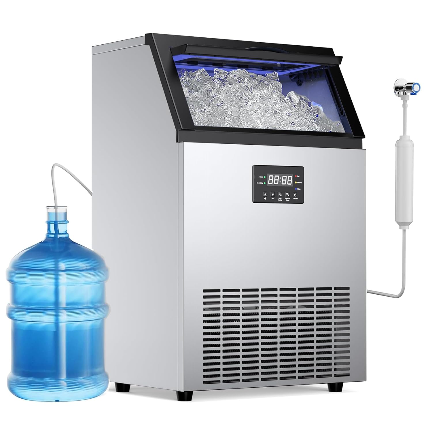 ETL Certified Commercial Ice Maker Machine 200LBS/24H, 45LBS Capacity Freestanding & Under Counter Ice Maker, Clear Ice Cubes Ready in 8-15min, Micron Water Purification Filter 99% impurities