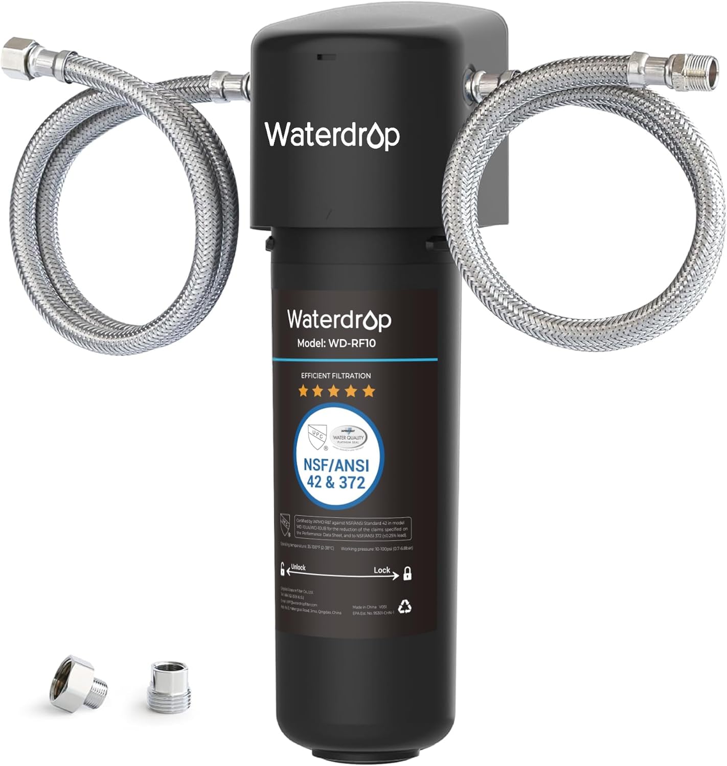 10UA Under Sink Water Filter System, Reduces PFAS, PFOA/PFOS, Lead, Chlorine, Bad Taste & Odor, Under Counter Water Filter Direct Connect to Kitchen Faucet, NSF/ANSI 42 Certified, 8K Gallons Black 3.9"L x 3.6"W x 12.3"H
