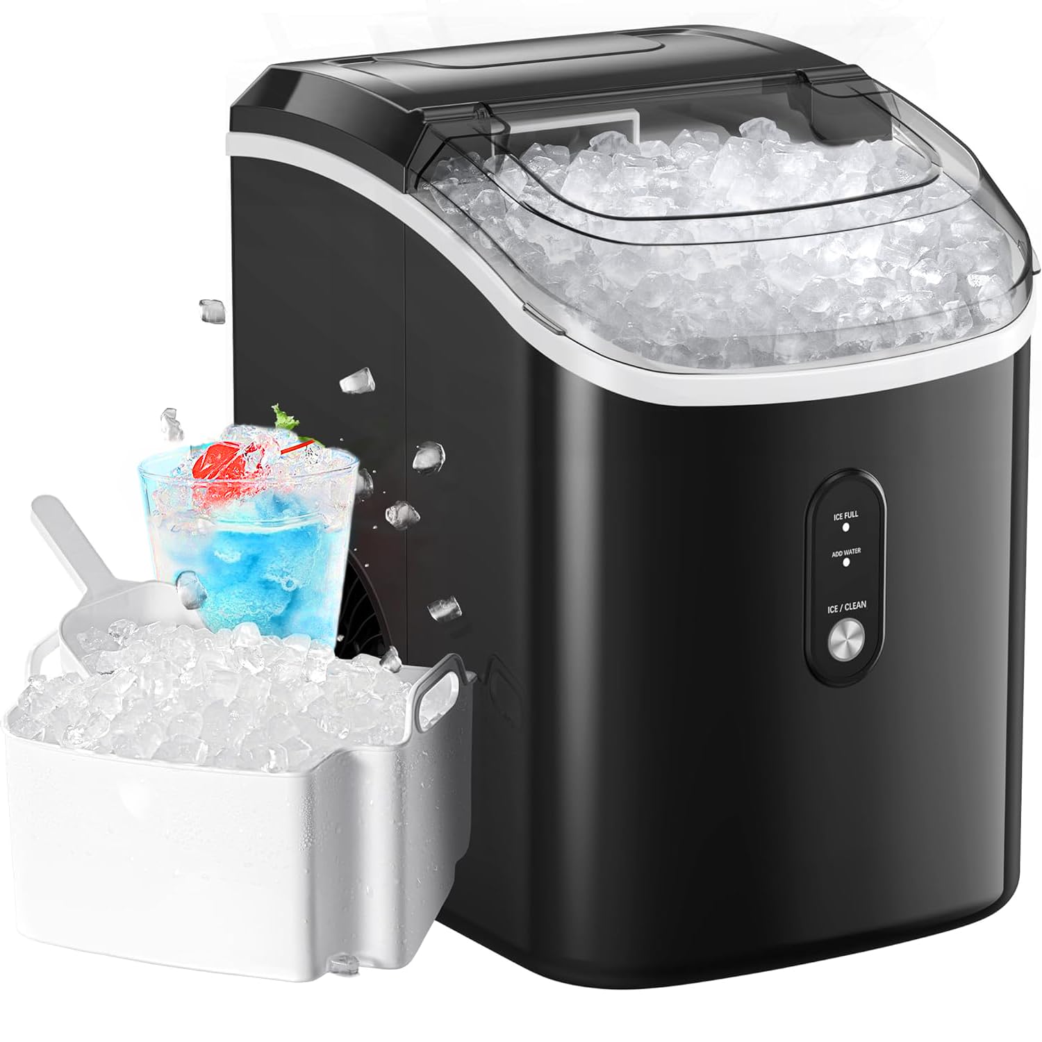 Nugget Ice Makers Countertop, Pellet Ice Machine with Self-Cleaning Function, Nugget Ice Machine Produces 33 lbs of Chewable Ice in 24 Hours, Sonic Ice Maker Perfect for Home Kitchens Party Camping Black-17