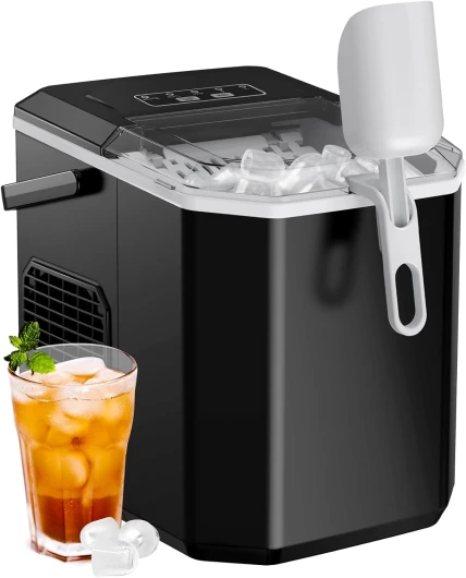 Ice Maker Countertop, Portable Ice Machine with Carry Handle, Self-Cleaning Ice Makers with Basket and Scoop, 9 Cubes in 6 Mins, 26 lbs per Day, Ideal for Home, Kitchen, Camping, RV Black 26lbs
