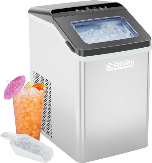 Pebble Ice Machine, Countertop Nugget Ice Maker Produces Chewable Pellet Ice in 20 Minutes, Makes 33lbs/Day, with One-Touch Cleaning Function and Ice Scoop/Basket Included – Stainless Steel Nugget/Pebble Ice Maker