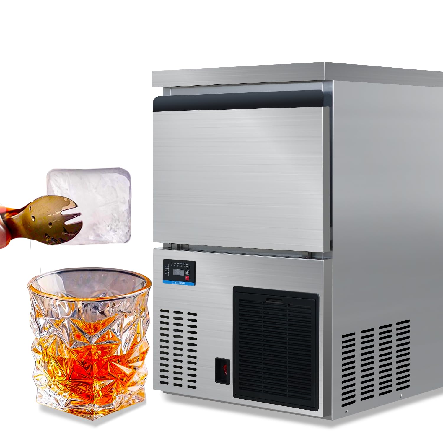 Commercial ice Maker, 2 inch ice Cubes Center Temperature of -17 ℃/1.4 ℉ Vacuum ice, one Cup per Piece, 2 * 2 * 2 inch 2inch