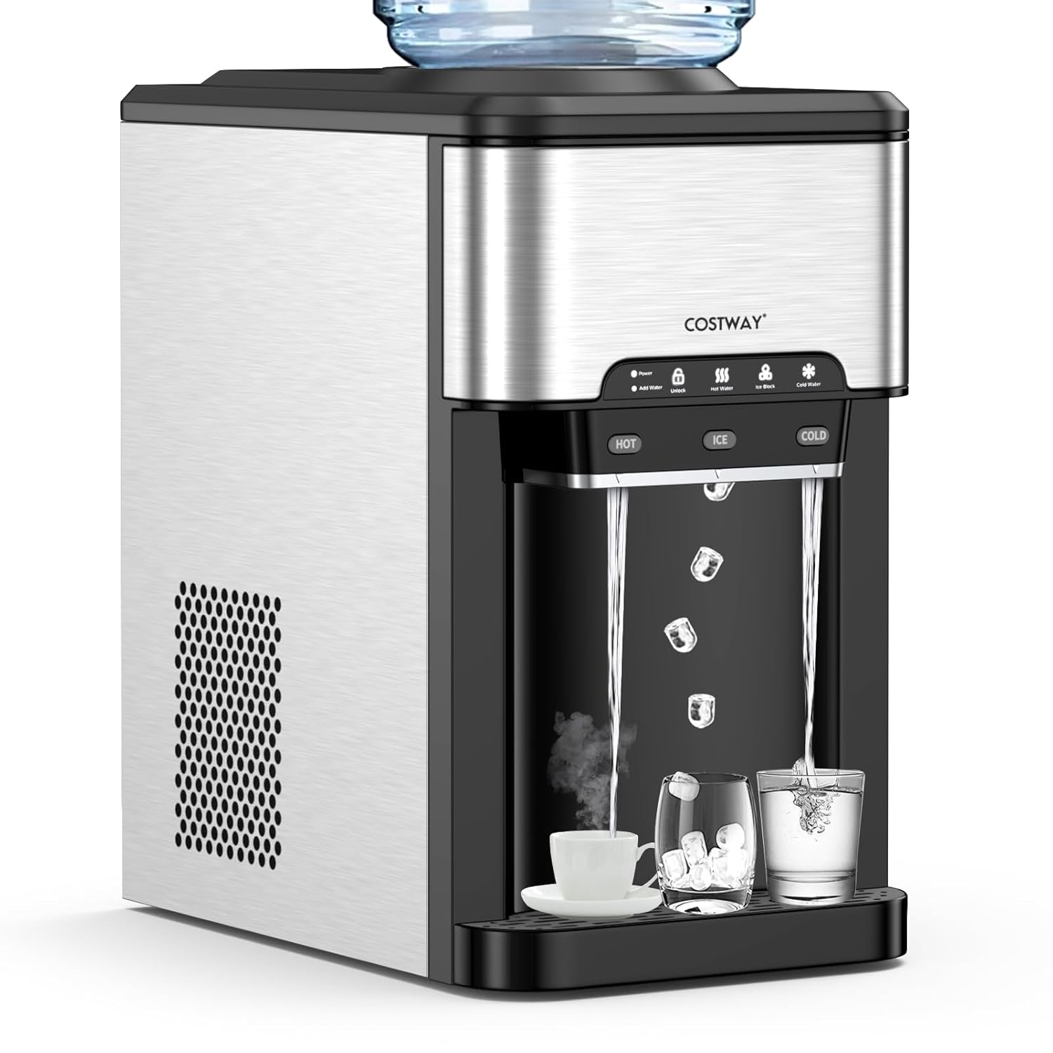 Countertop Water Dispenser with Ice Maker, 3-in-1 Portable Hot Cold Dispenser with 48LBS/24H Ice Machine, Child Safety Lock for 3-5 Gallon Bottle