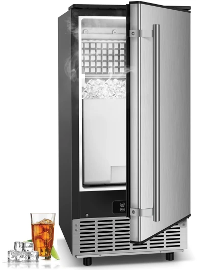 Under Counter Ice Maker Machine Commercial - 120LBS/24H with 30lbs Ice Storage Bucket & Reversible Door, Built-in Freestanding Ice Machine, Automatic Cleaning/24 Hours Timer, For Home & Commercial Use 120LBS/24H-Foam Door 1