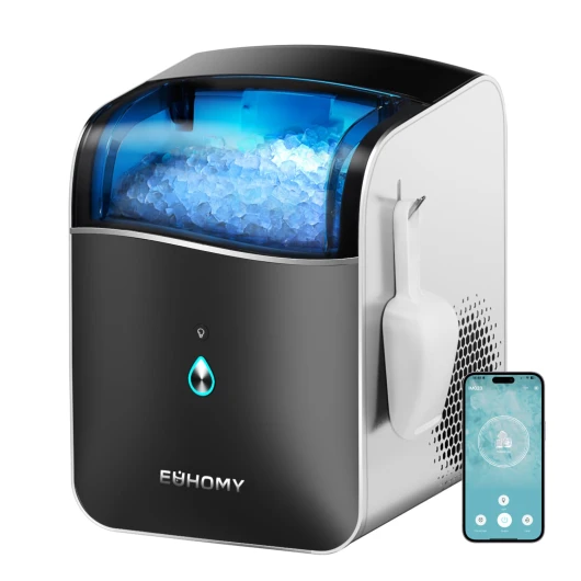 Smart Nugget Ice Maker Countertop, Portable Sonic Ice Maker with APP Control, 40lbs/24H, Ready in 8 Mins, Self-Cleaning, Pebble Ice Machine with Hanging Ice Scoop for Home/Kitchen/Office Black 40LBS/Day
