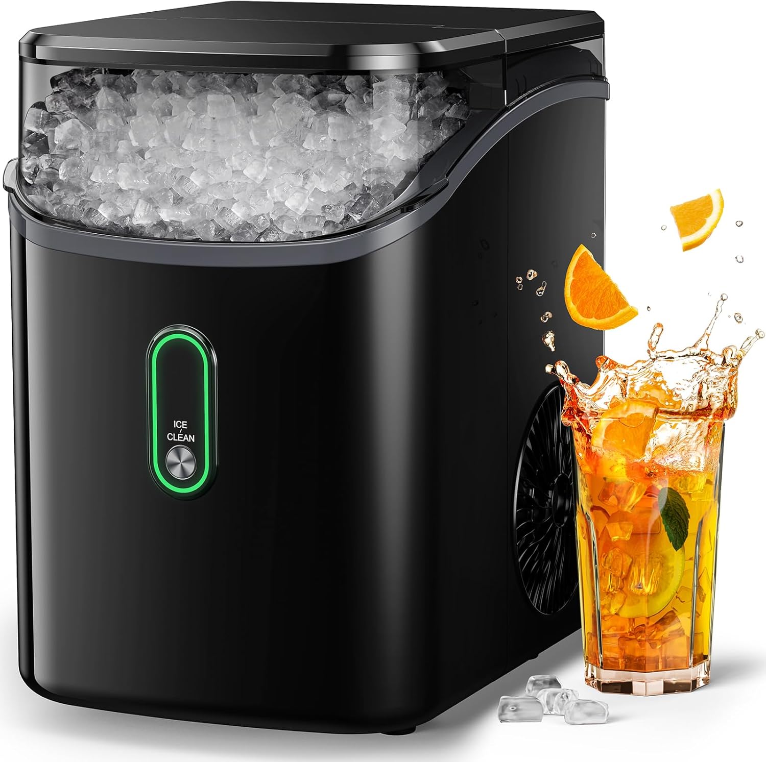 Nugget Ice Maker Countertop, Pebble Ice Maker with Soft Chewable Ice, One-Click Operation Ice Machine with Self-Cleaning, 33lbs/24H for Home,Kitchen,Office Black 33lbs