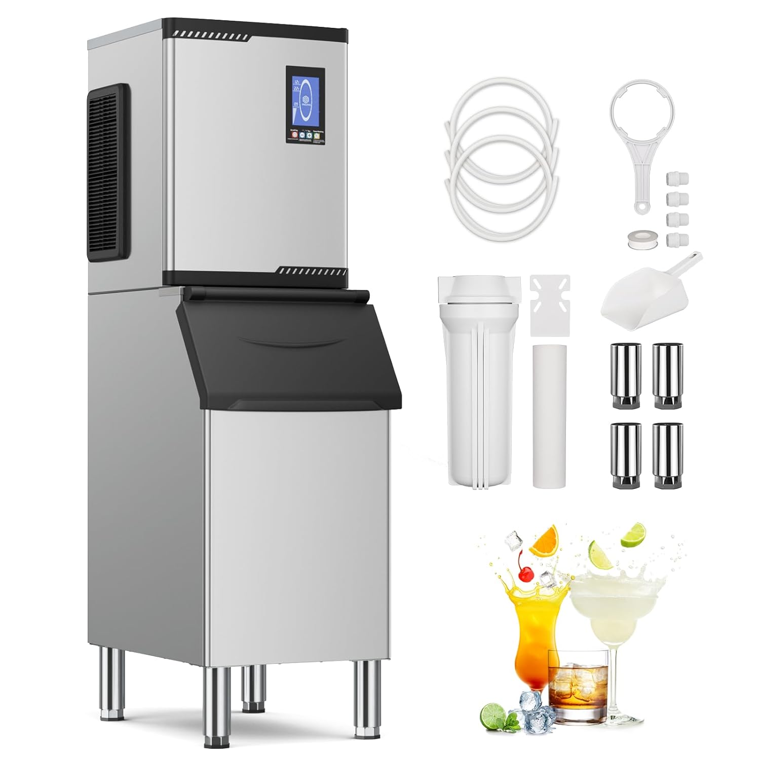 Commercial Ice Maker, 780 LBS/24h with 450 LBS Storage Bin, 234 Ice Cubes Ready in 5-15 min Air Cooled Stainless Steel Ice Maker, 22 Ice Thicknesses Industrial Ice Machine for Bar/Cafe/Restaurant 780LBS/24H