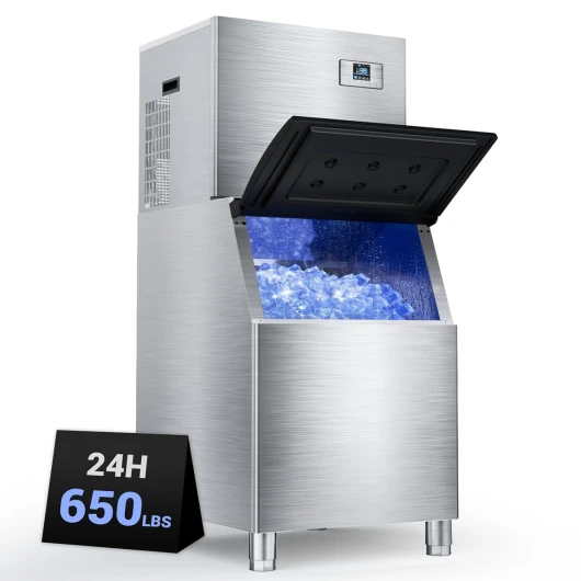 650Lbs/24h Commercial Ice Maker Machine,Storage 400Lbs,Ice Ready in 5-15 min,with Self-Cleaning Mode & Timing Function,201 Stainless Steel Industrial Ice Machine,for Restaurant,Cafe,Bar,etc