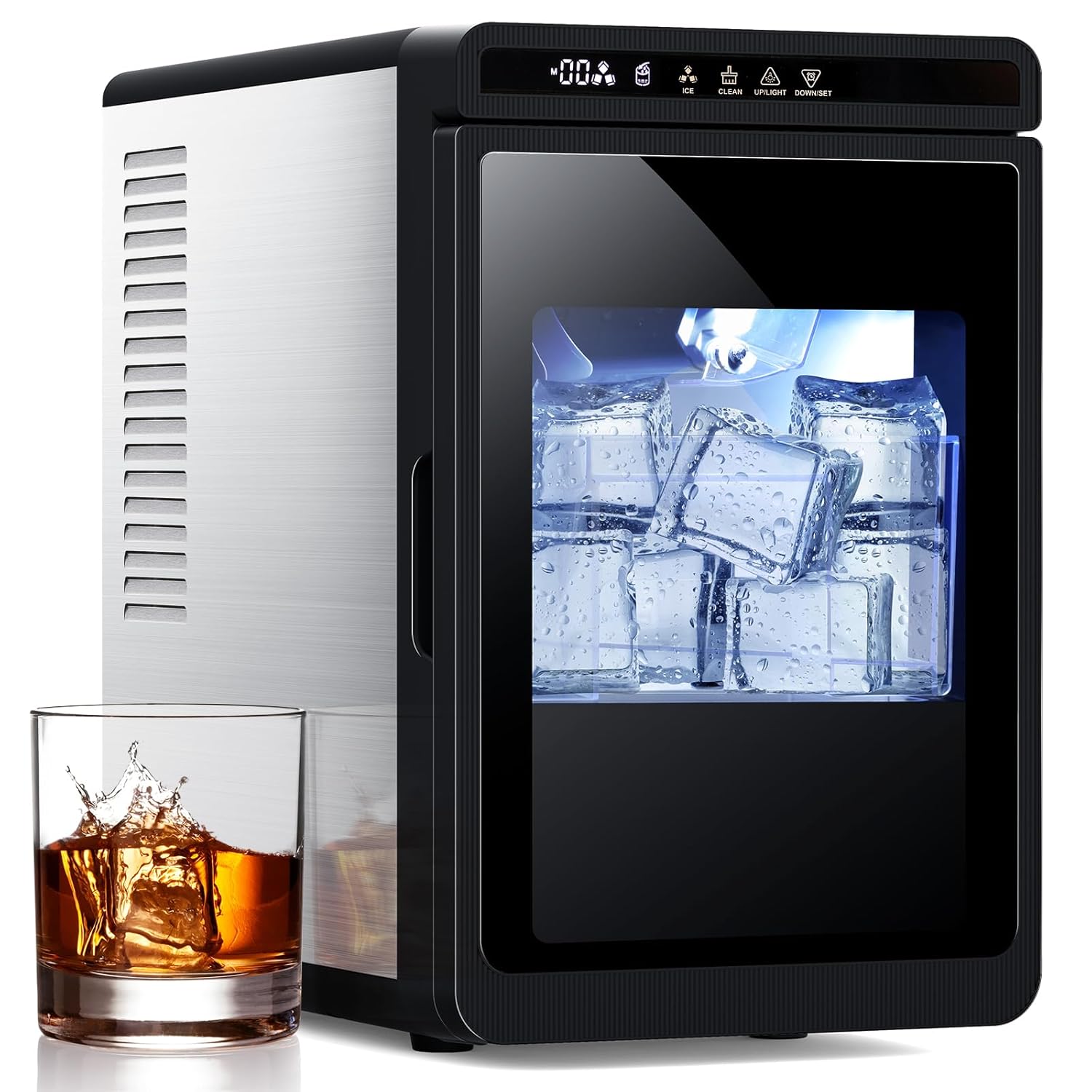 Clear Ice Cube Maker with CrystalFlux Technology, 3 Crystal Ice Cube in 20Mins, 155pcs/Day, Auto-Cleaning, 24 Timer, Portable Ice Cube Machine, Great for Cocktails, Whiskey & Bourbon