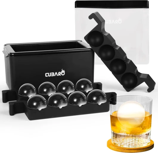 Crystal Clear Ice Ball Maker – 8 Large 2 Inch Spheres That Chill Without Diluting – Premium Hard Shell Tray with Bonus Freezer Bag – Clear Ice Mold for Whiskey, Bourbon & Cocktails by CUBARO 2 Inch Ball