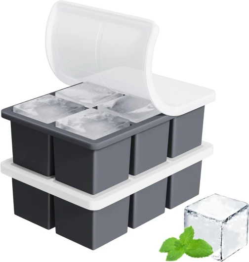 Large Ice Cube Tray for Whiskey: FDDBI Silicone Ice Cube Trays with Lid - 2Pack Big Square Old Fashioned Ice Cube Maker for Cocktail - 2inch Huge Cubed Ice Trays for Whisky Black(2 pack)