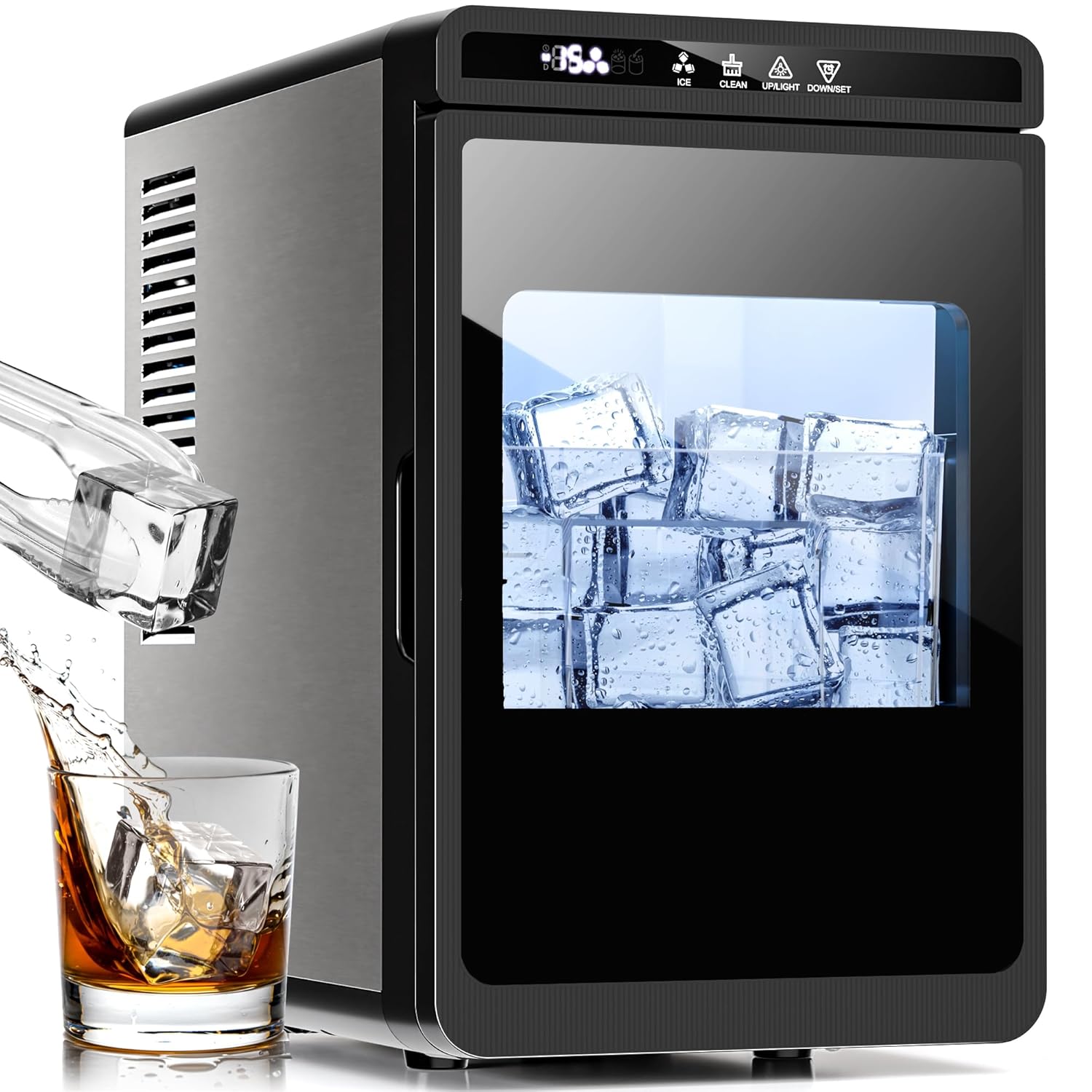 Clear Ice Cube Makers,3 Cubes in 20 Mins,26Lbs/24H,Portable Ice Makers Countertop with Large Cubic Ice, Self-Cleaning, 24H Timer for Cocktails, Whiskey & Bourbon(Black) 26Lbs/24H Black 1