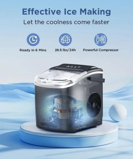 Ice Maker Countertop, Portable Ice Machine with Self-Cleaning, 26.5lbs/24Hrs, 9 Bullet Ice Cubes in 6 Mins, Ice Basket and Scoop, Ideal for Home, Kitchen, Bar, Camping 26.5LBS / 24H Black 1