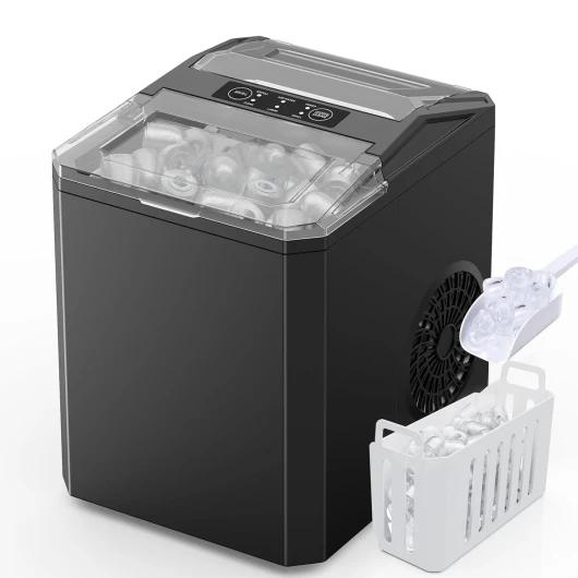 Countertop Ice Maker, Portable Ice Machine Self-Cleaning, 9 Cubes in 6 Mins, 26 lbs/24Hrs, 2 Sizes of Bullet Ice for Home Party Office,Elegant Black