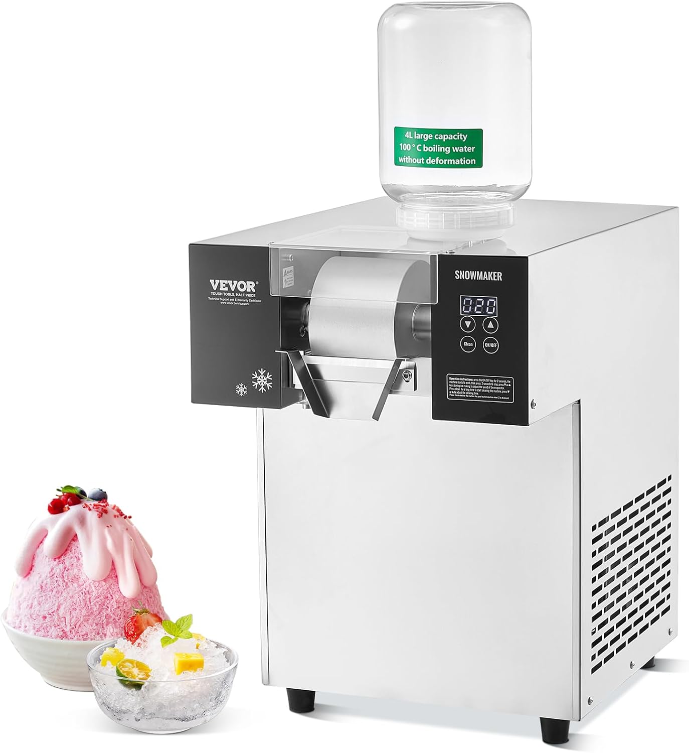 Commercial Snowflake Ice Machine, 397LBS/24H Snowflake Ice Maker, Stainless Steel Ice Shaver Machine, Electric Snow Cone Maker, Air Cooling System for Rapid Heat Dissipation, for Bakery, Cafe Air Cooling 397lbs/24H
