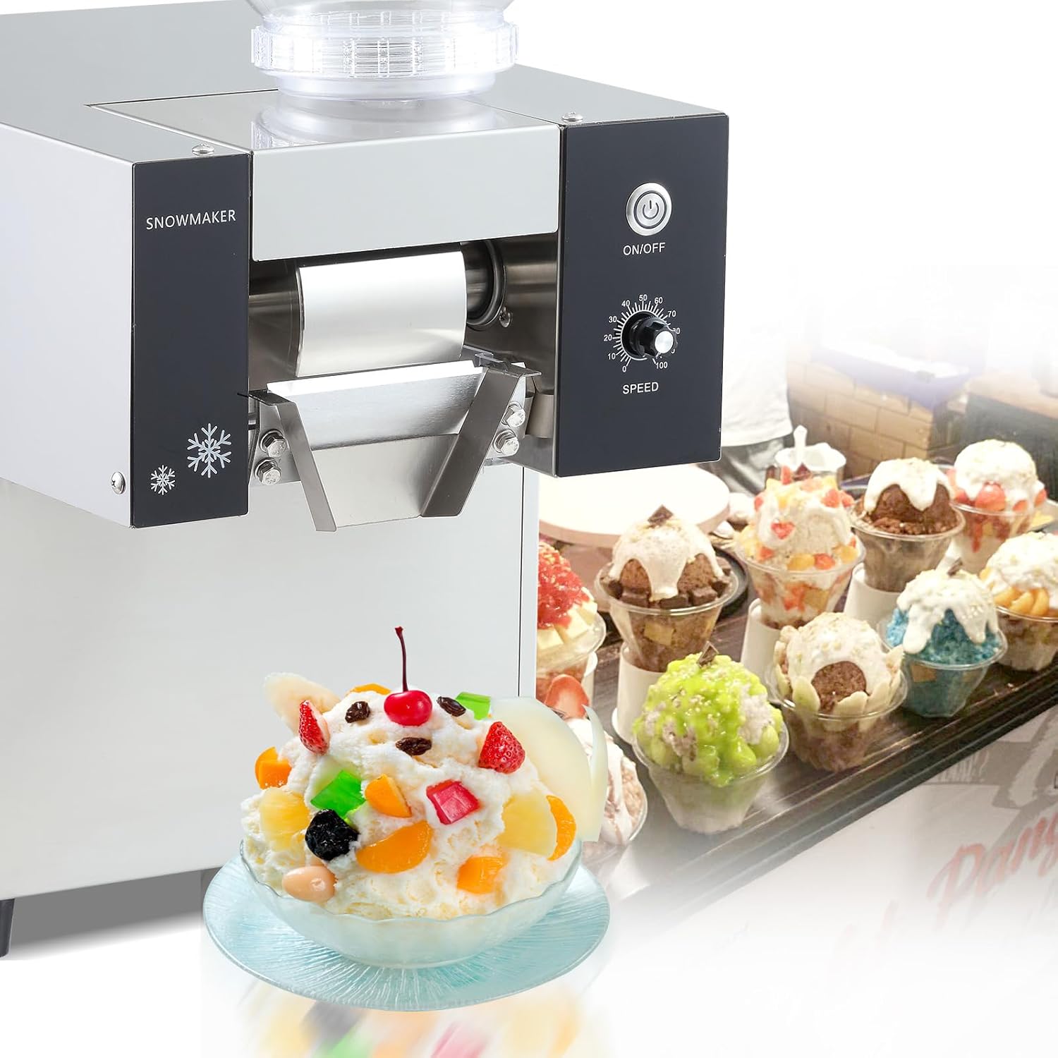 Automatic Electric Ice Shaved Machine, Snowflake Ice Shaver, 198lbs/day Snowflake Ice Machine, Air Cooling for Home, Parties, Food Truck, Restaurant, Milktea Shops,etc