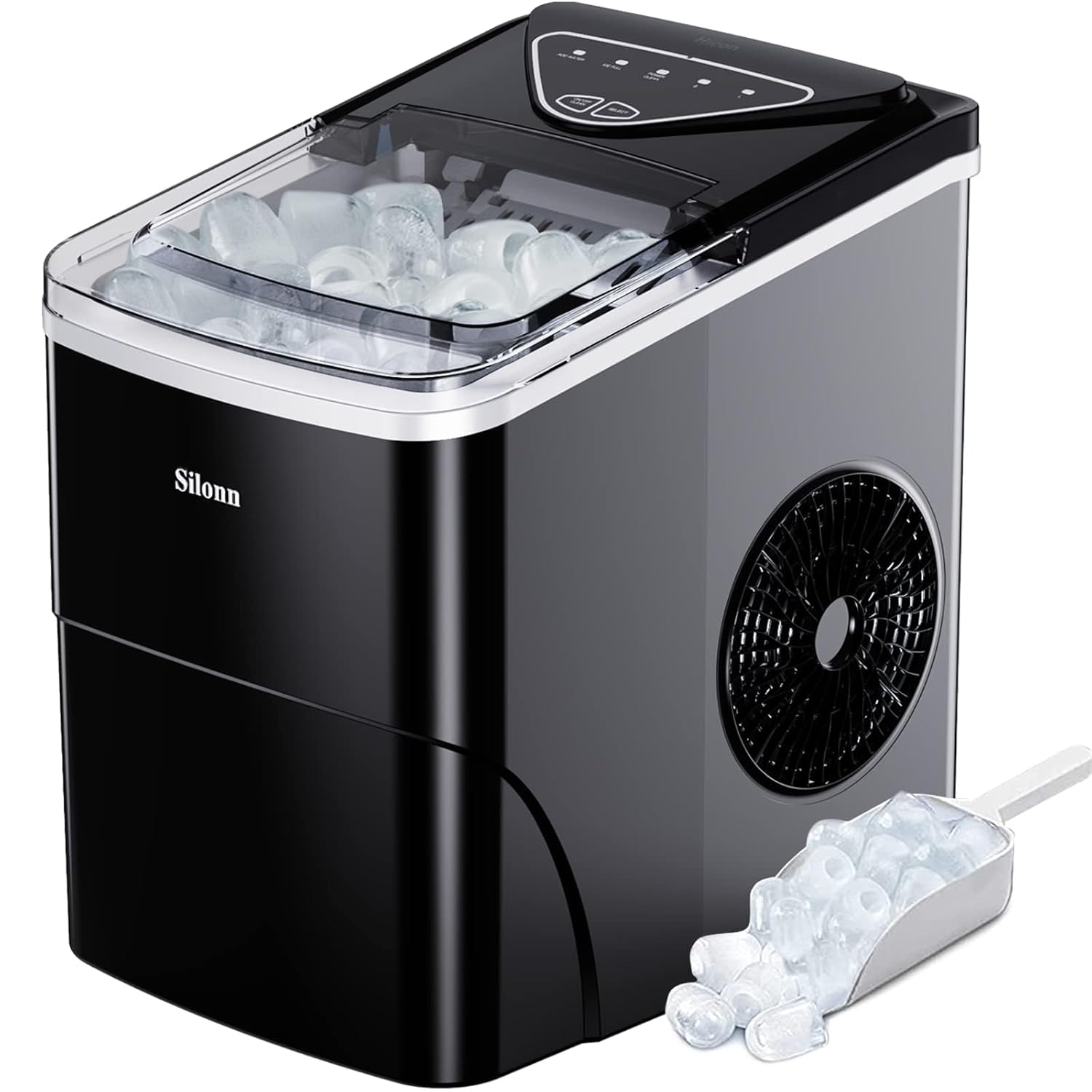 Ice Maker Countertop, 9 Cubes Ready in 6 Mins, 26lbs in 24Hrs, Self-Cleaning Ice Machine with Ice Scoop and Basket, 2 Sizes of Bullet Ice for Home Kitchen Office Bar Party Black 26lbs