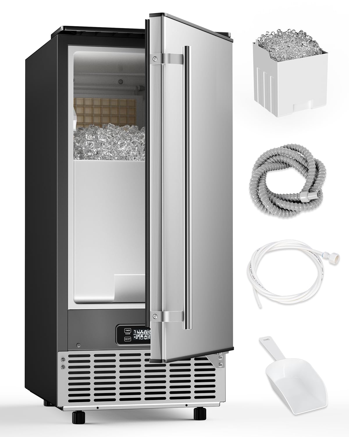 Commercial Ice Maker Machine – 85Lbs/Day, 24Lbs Storage, Built-in Undercounter Ice Maker with Auto-Cleaning & Timer, Freestanding Stainless Steel Ice Machine for Home Office Restaurant Bar 85Lbs/Day 1