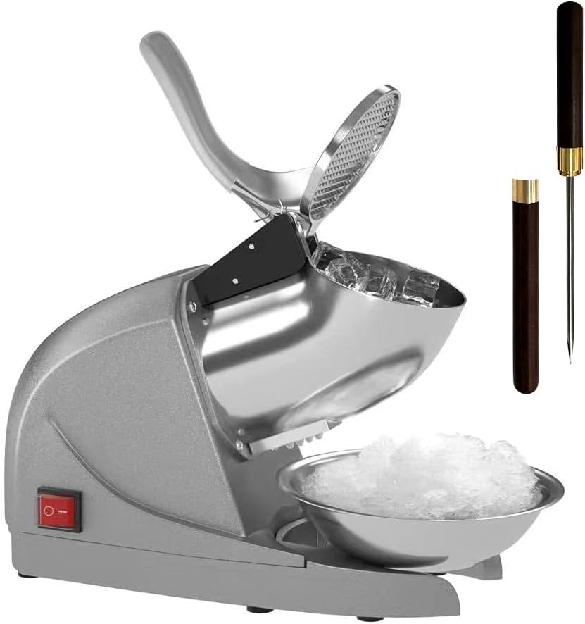 Ice Shaver Prevent Splash Snow Cone Machine, Electric 3 Blades Shaved Ice Machine, 380W Ice Shaver Machine, 286lbs/hr Shave Ice Machines, Snowcone Machines, Ice Crusher (Silver)