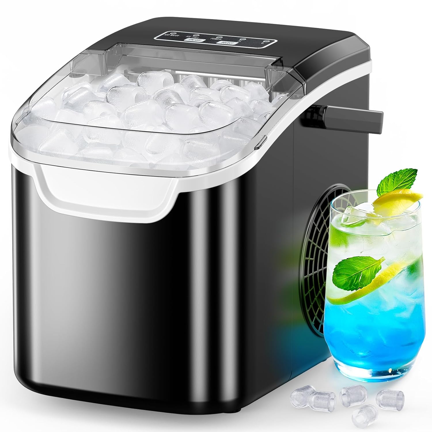 Ice Maker Countertop, Portable Ice Machine with Self-Cleaning, 26.5 lbs/24Hrs, 8 Ice Cubes in 6 Mins, Ice Basket and Scoop, Ideal for Home, Kitchen, Bar, Camping 26.5LBS / 24H Dark Black 1