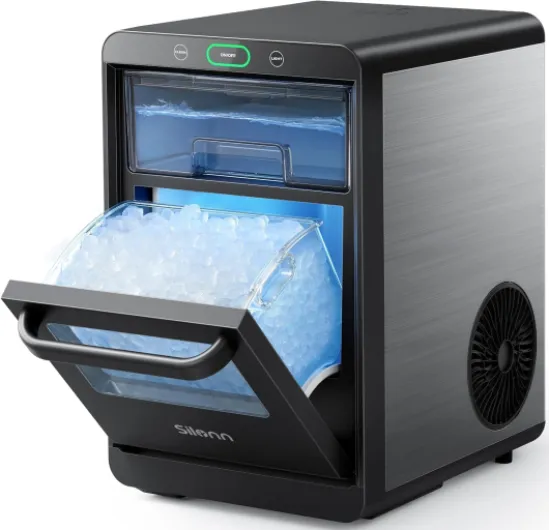Nugget Ice Maker Countertop, Crushed Ice Maker & Pebble Ice Machine Produces 44lbs/24h with Front Pull-Out Water Tank & Removable Basket for Home/Kitchen, Stainless Steel 44lbs Stainless Steel
