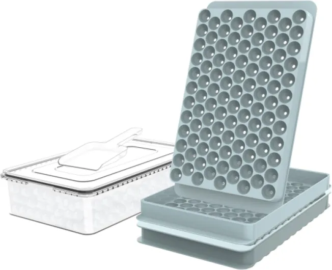 Mini Ice Cube Trays, Small Tiny Round Pebble Crushed Nugget Ice Trays for Freezer with Lid - Chilling Drinks Coffee Juice(2 Pack/0.55In - Blue) 2Pack/0.55In Blue