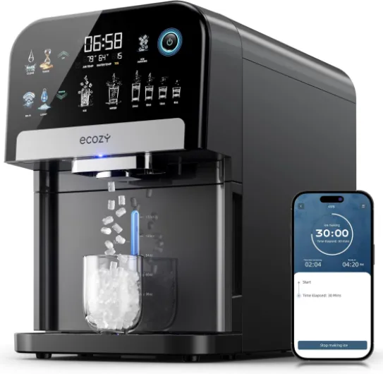 Nugget Ice Maker Dispenser, Smart 2-in-1 Pebble Ice Machine Countertop & Water Dispenser with App Control, Self-Cleaning, Auto Lighting, TDS Monitor, Measured Dispensing, 33Lbs/Day Dark Gray Nugget Ice Maker