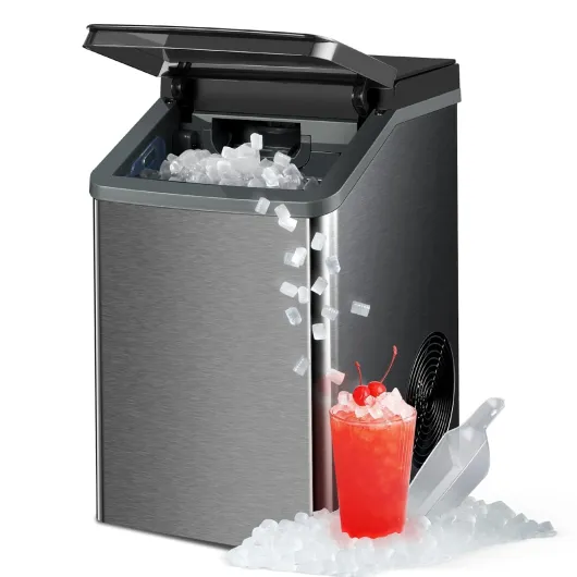 KNOVA Nugget Ice Maker Countertop, 40lbs/24H Self-Cleaning Portable Pellet Ice Machine, Stainless Steel Sonic Ice Maker for Home Kitchen, Office,Gray 12.3"D x 9.6"W x 14.9"H Gray