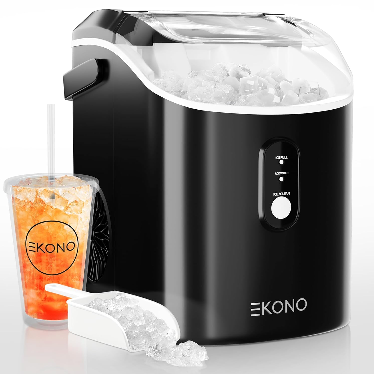 Nugget Ice Maker Countertop Sonic Ice Machine - 34 lbs/24H Pebble Ice Maker in 6-7 Min with Plastic Cup with Straw & Scoop - Countertop Ice Maker Nugget Ice for Home, Office, Bar, Party, Camping