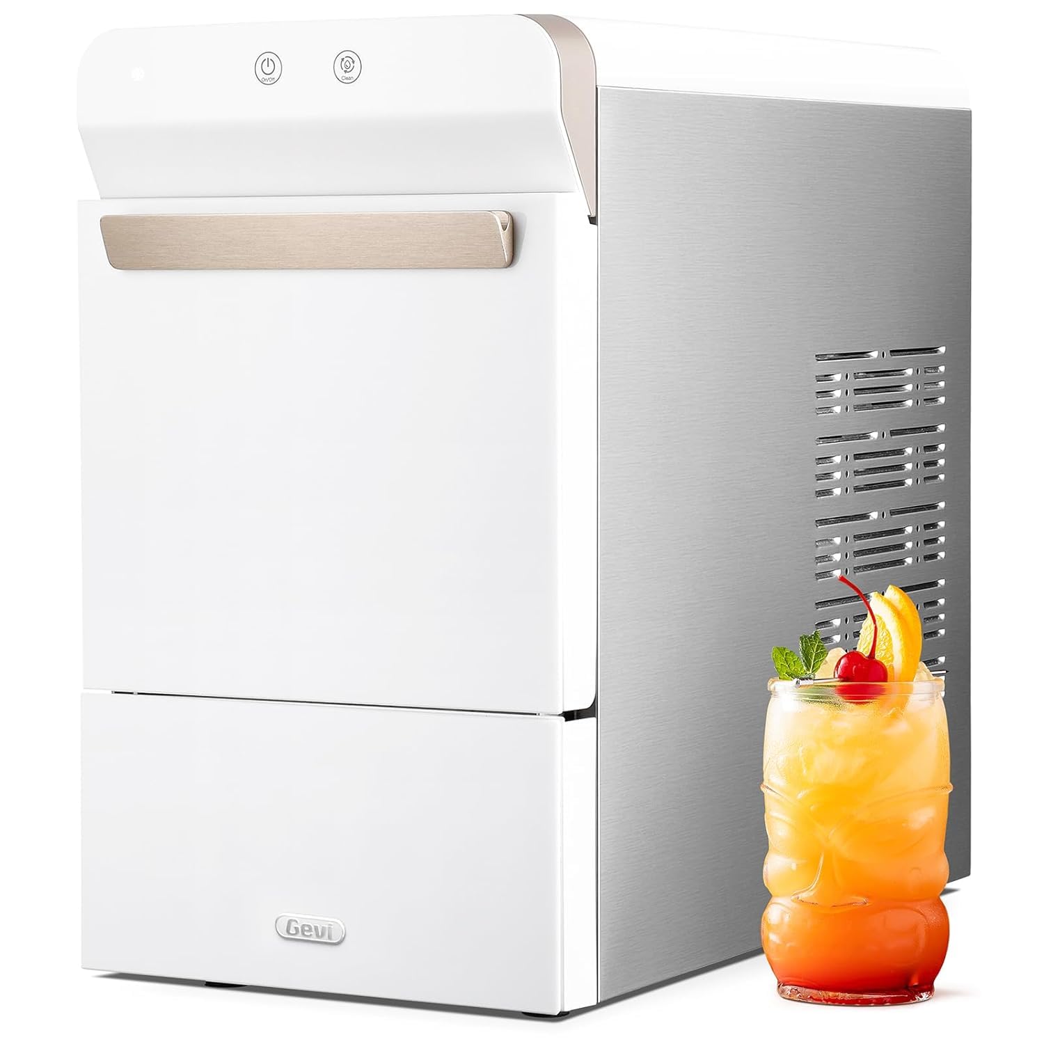 V2.0 Quiet Countertop Nugget Ice Maker, Self-Cleaning Chewable Pellet Ice Machine, 38 lbs/24H, Energy-Efficient, White 17.3"D x 9.7"W x 16.7"H White with Auto Refill