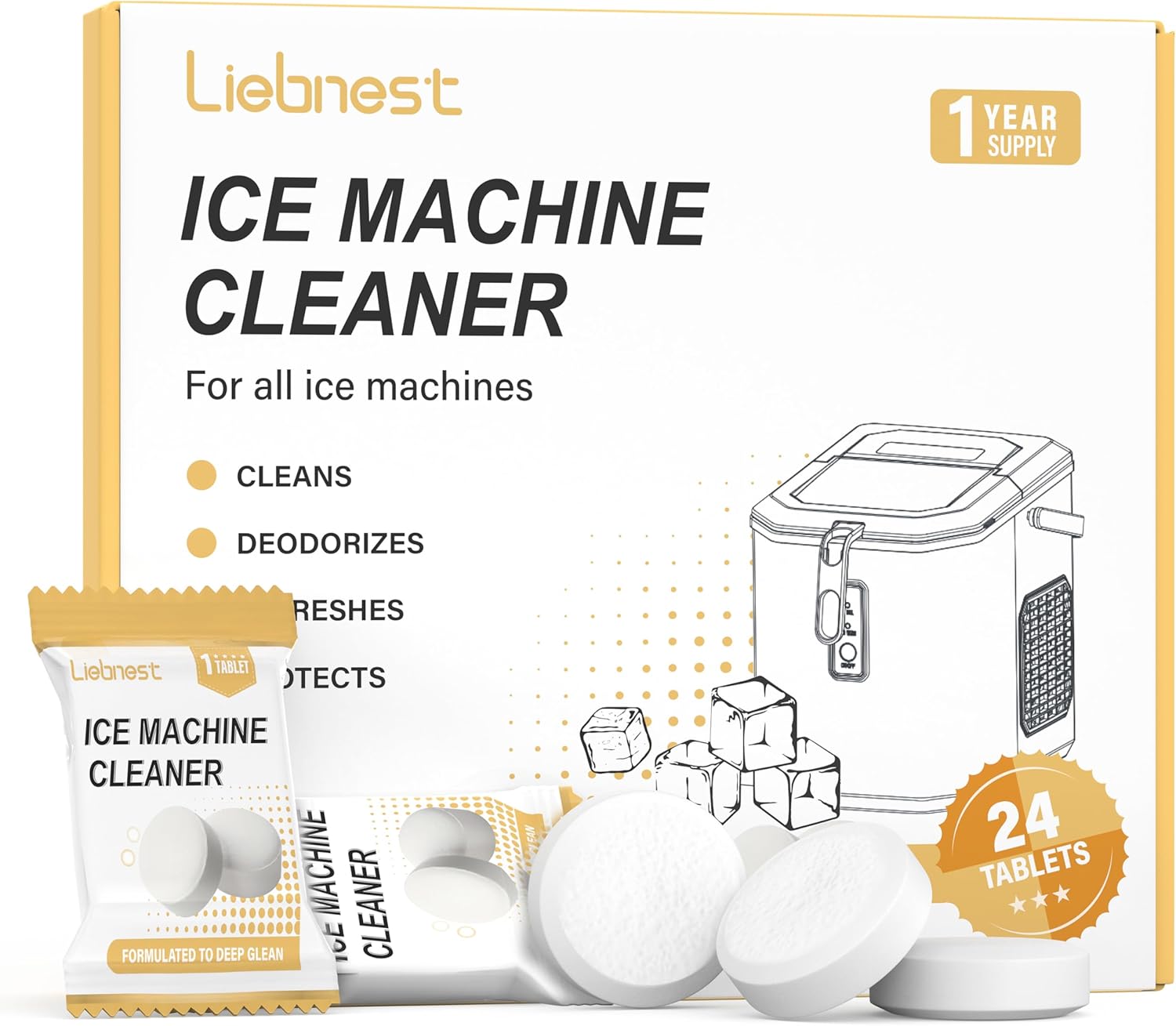 Ice Maker Cleaner Tablets, Ice Machine Cleaner Descaler Compatible with Frigidaire, Opal, GE Profile, Kitchenaid, Remove Hard Wate & Odor-Free, 24 Pack