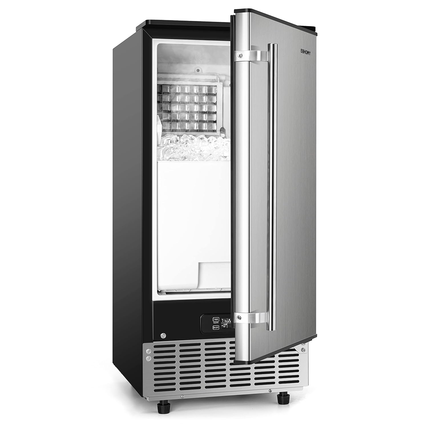 15" W Commercial Under Counter Ice Maker Machine, 90 Lb/Day Auto-Cleaning & 24H Timer, Gravity Drainage,Stainless Steel Built-in Freestanding Ice Maker, 24 Lb Bin, Ideal for Commercial & Home 90lbs/day