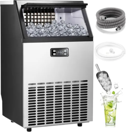 Commercial Ice Maker,2025 Upgraded-101lbs/24H Stainless Steel Ice Machine with 33lbs Storage Capacity, Auto Self-Cleaning, LED Digital Display, 45 Ice Cubes in 12 Mins,Home/Bar/Restaurant 101LBS/DAY
