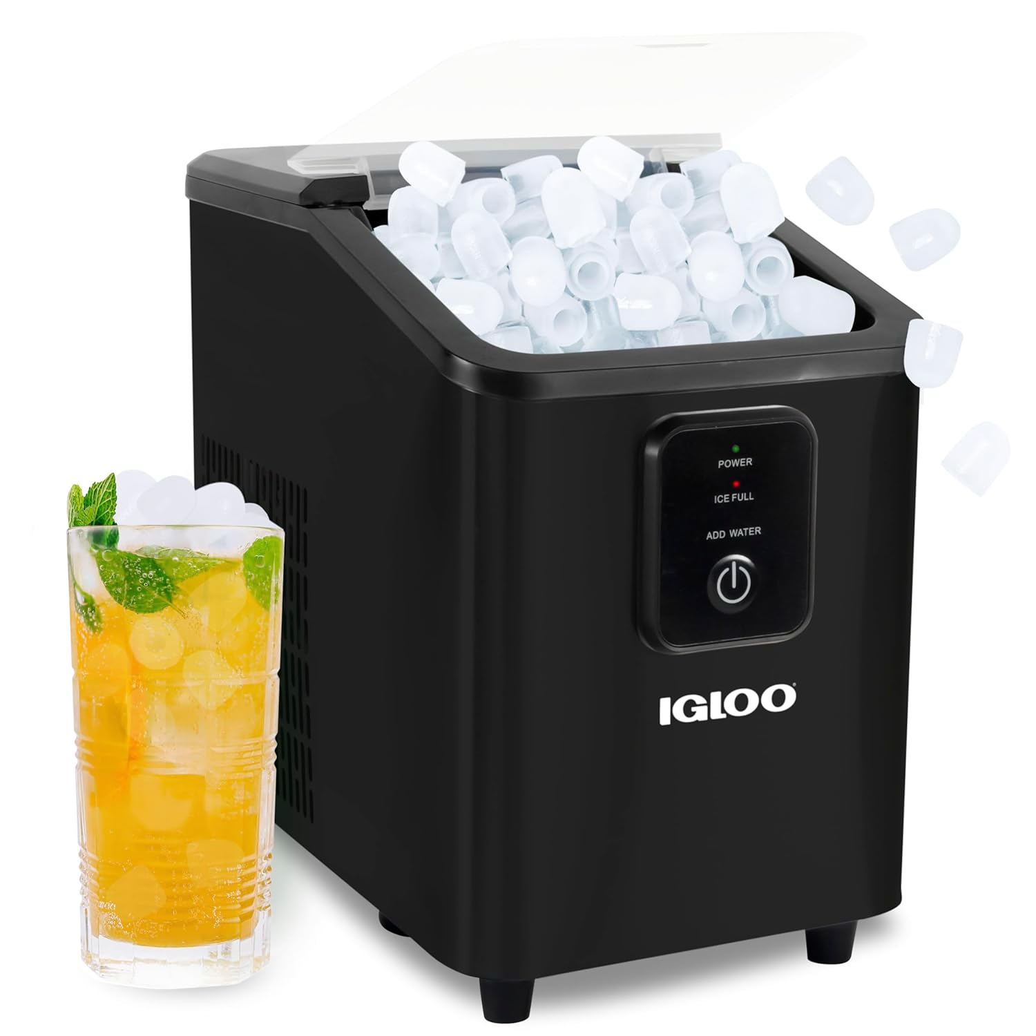 Self-Cleaning Countertop Ice Maker - Compact and Portable - Creates 26 lbs - Per Day, 8 Pieces Ready Every 7-8 Minutes - Includes Ice Scoop and Basket - Black Black 26 Lb