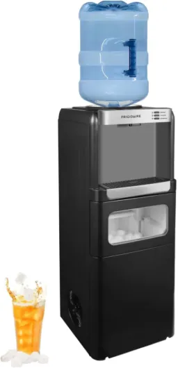 3-in-1 Ice & Water Machine – Hot or Cold Top-Load Water Cooler Dispenser for 5 Gal Bottle – Built-in Bullet Ice Maker – Compact, Black
