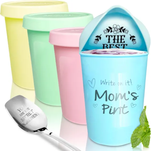 Pint Ice Cream Containers for Homemade Ice Cream (16oz - Each / 4 Pack), Airtight, Reusable Freezer Storage Containers with Lids - Set of 4 Set of 4 (16 oz each)