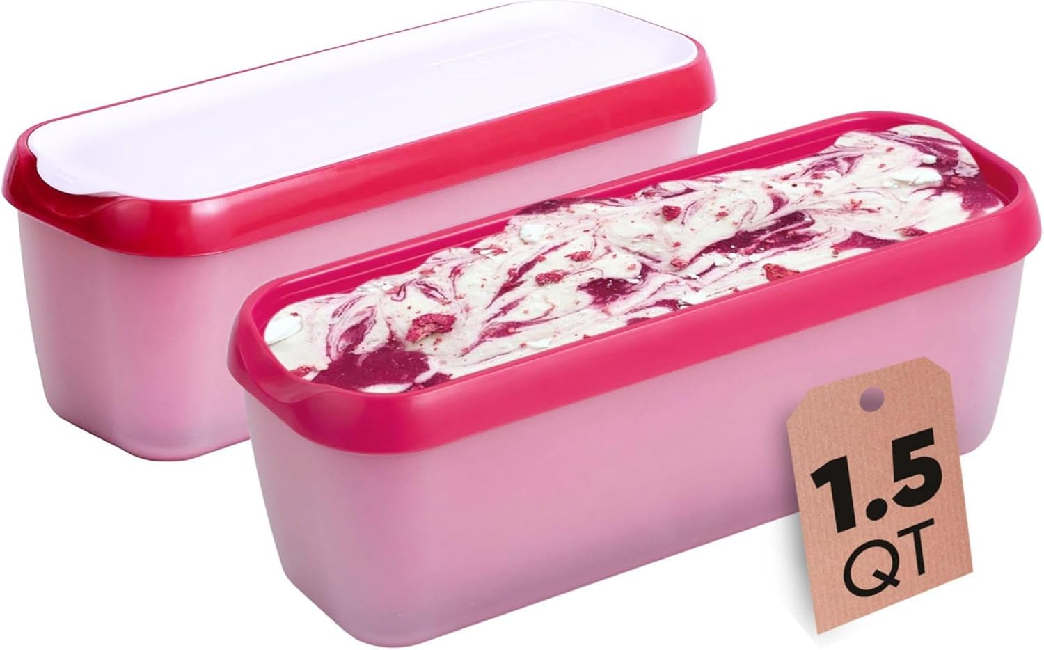 Starpack 'Inside Scoop' Ice-Cream Storage Container for Freezer (2 Pcs) - 1.5 Quart Ice Cream Containers for Homemade Ice Creams - Reusable Dessert Containers with Lids - Leak-Free Lids (Silicone) Red