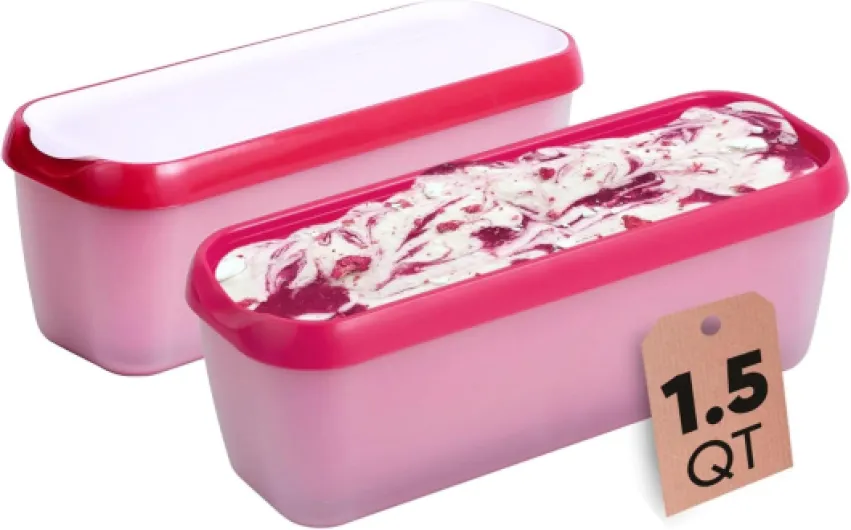 Starpack 'Inside Scoop' Ice-Cream Storage Container for Freezer (2 Pcs) - 1.5 Quart Ice Cream Containers for Homemade Ice Creams - Reusable Dessert Containers with Lids - Leak-Free Lids (Silicone) Red