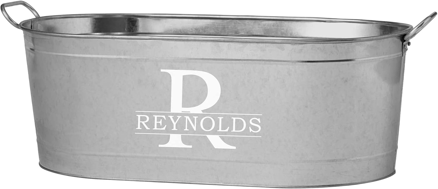 Let's Make Memories Personalized Beverage Tub - Custom Beverage Tub - Customize With Name & Initial - Galvanized Drink Tub - 20 ¾"L x 11 ¾"W x 7" H - 5.5 Gallons Name & Initial Without Stand