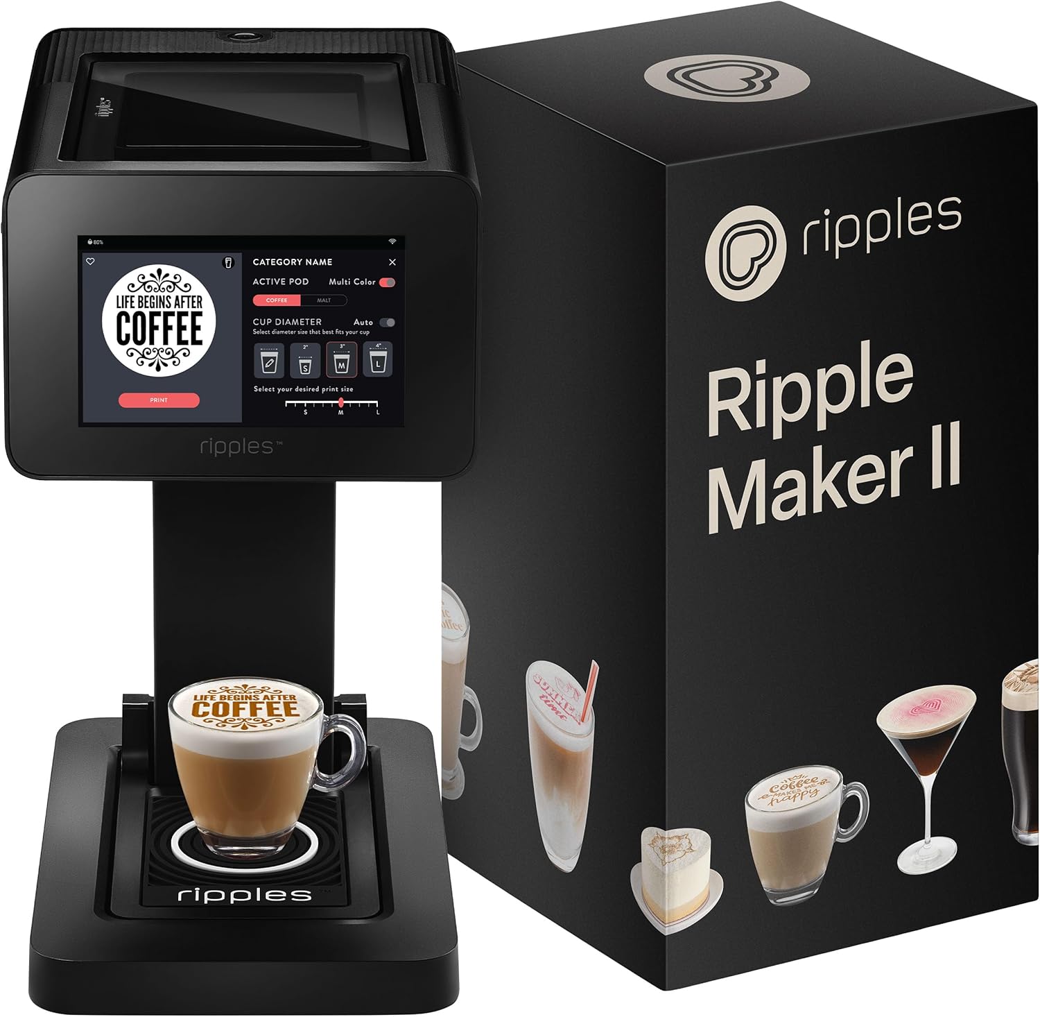 The Original Maker II, Print on Beverage Foam and Desserts, Plant-Based Ingredients Only, Selfie and Personalized Designs (Machine + Coffee Pod)
